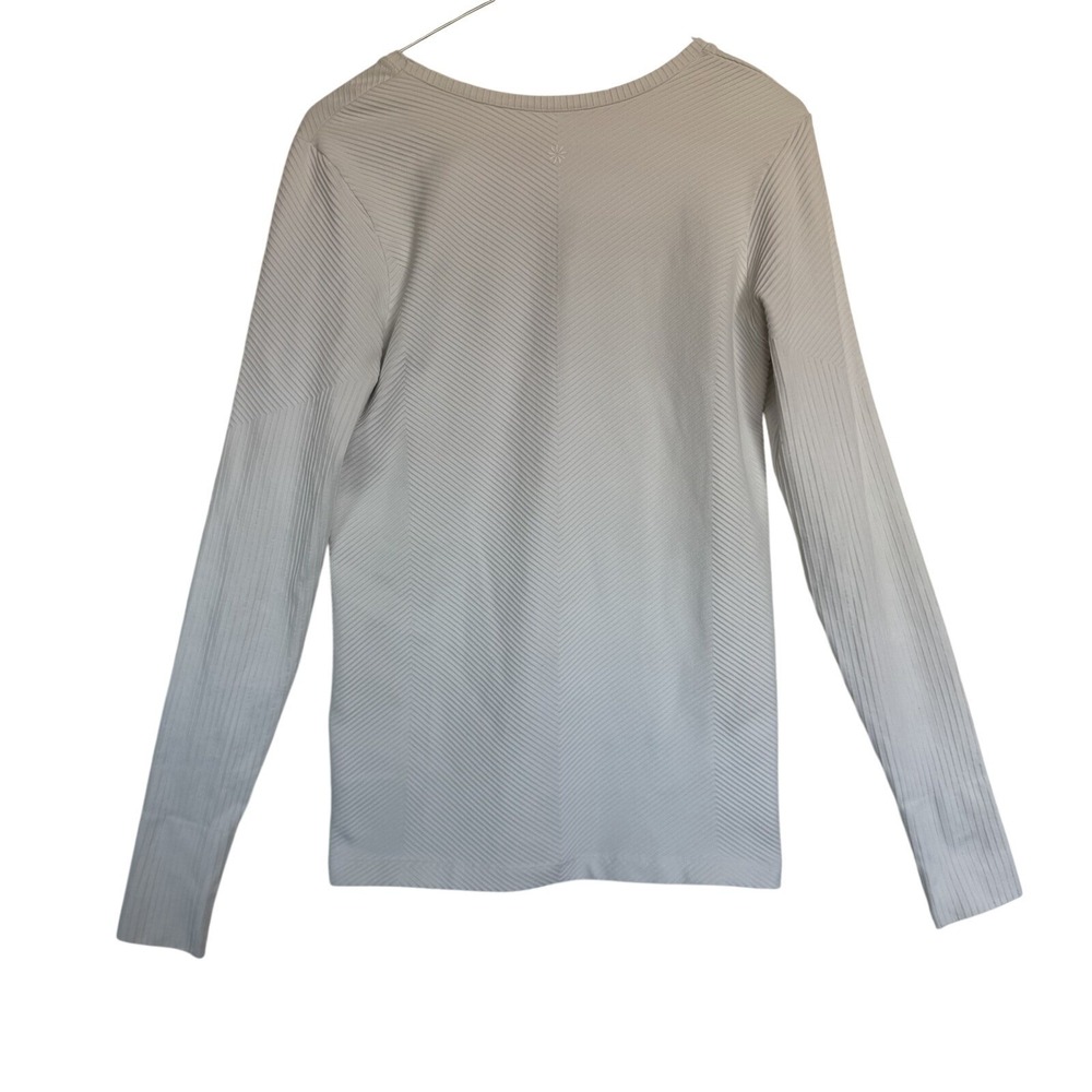 Athleta Womens Gray Ribbed Chevron Seamless Long Sleeve Top‎ Thumbholes Medium - Picture 7 of 9